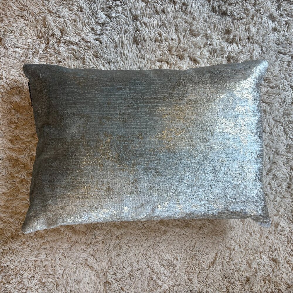 SOHO Studios Silver Metallic Decorative Pillow w Gold Accents & Hidden Zipper
